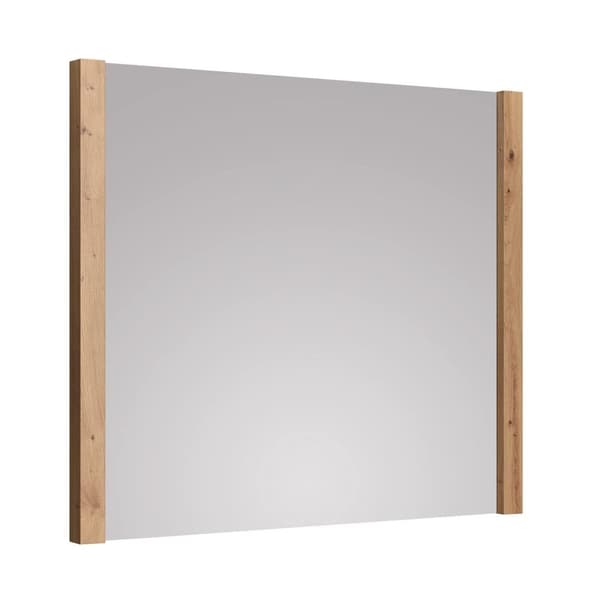 Rootz Wall Mirror - Stylish Reflective Accent - Modern Artisan Oak Frame - White/Artisan Oak - 78 x 69 x 4 cm
