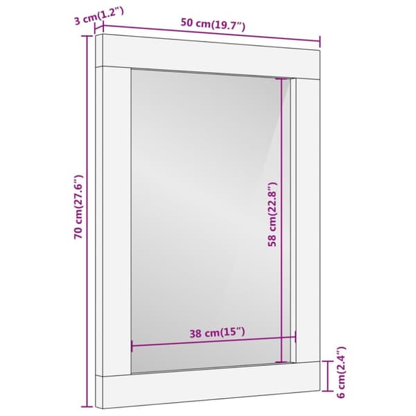 vidaXL Baderomsspeil brun 50x70x3 cm heltre mango og glass