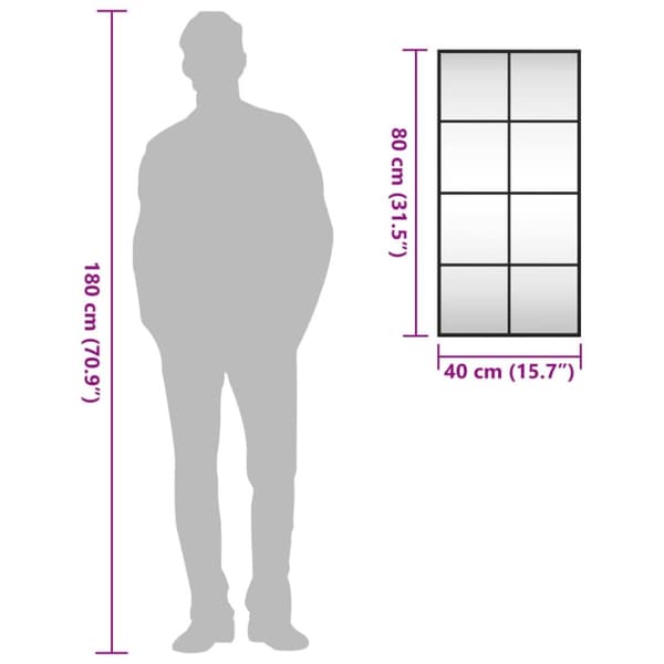 vidaXL Veggspeil svart 40x80 cm rektangel jern