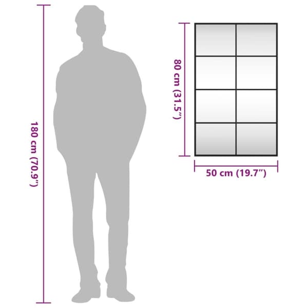 vidaXL Väggspegel svart 50x80 cm rektangulär järn