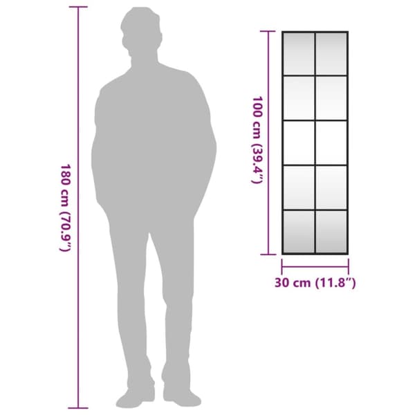 vidaXL Väggspegel svart 30x100 cm rektangulär järn