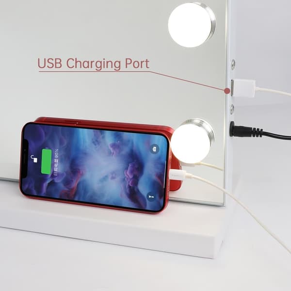 FENCHILIIN Stor Hollywood Makeup Spejl med lys USB bordplade vægbeslag hvid 80 x 58 cm
