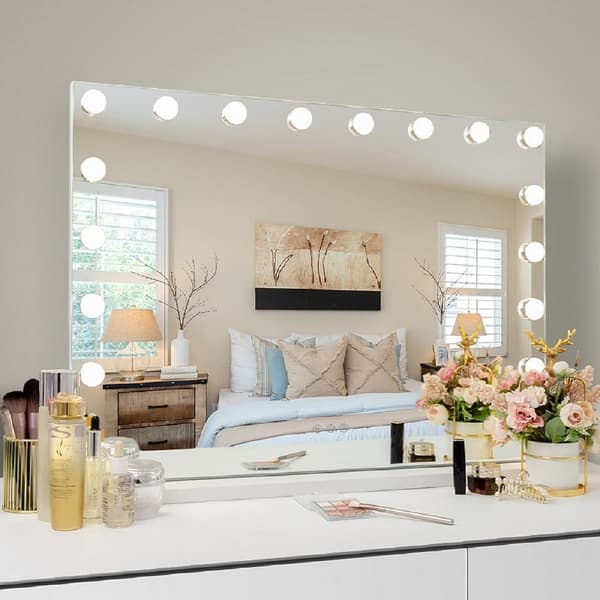 FENCHILIIN Stor Hollywood Makeup Spejl med lys USB bordplade vægbeslag hvid 80 x 58 cm FENCHILIIN Stor Hollywood Makeup Spejl med lys USB bordplade vægbeslag hvid 80 x 58 cm