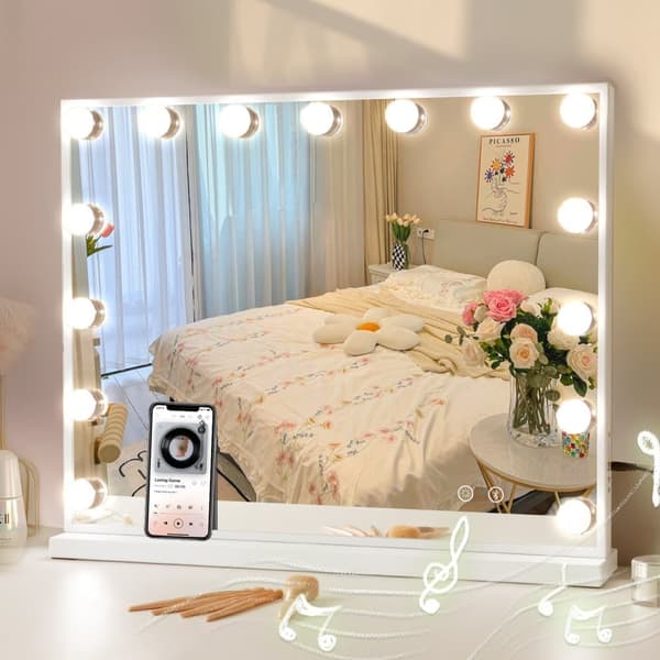 FENCHILIIN Hollywood Makeup Spejl med lys Bluetooth Table Top vægbeslag hvid 58 x 46 cm