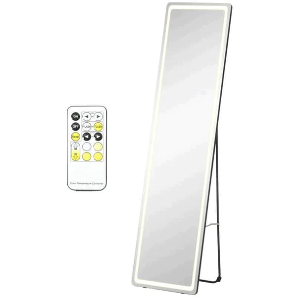 Rootz Dressing Spejl - Fuldlængde Spejl - 2 I 1 Led Light Fritstående Spejl - Justerbar - Aluminium/Glas - Sølv/Sort - 40 cm x 51 cm x 156,5 cm