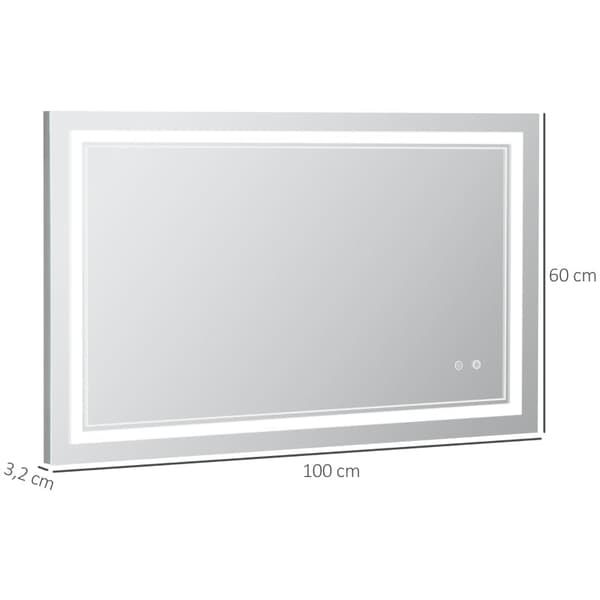 Rootz Badeværelsesspejl med Led-belysning - Hukommelsesfunktion - Touch Switch - Sprøjtsikker - Aluminiumslegering - Sølv - 100L x 60W x 3,2H cm