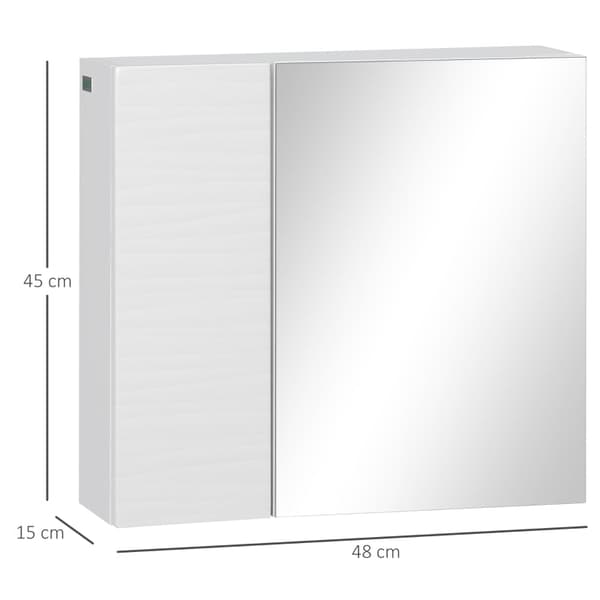 Rootz Spegelskåp - Badrumsskåp - Justerbar hylla - Tyst stängning - Spånskiva - Glas - Vit - 48 x 15 x 45 cm