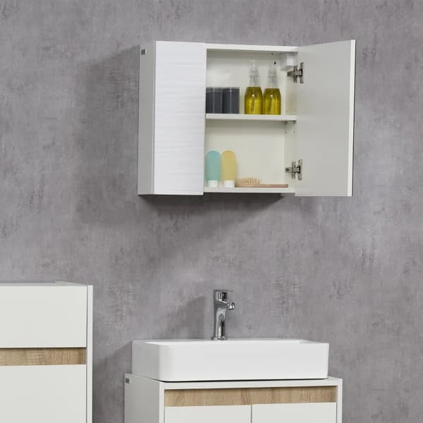 Rootz Spegelskåp - Badrumsskåp - Justerbar hylla - Tyst stängning - Spånskiva - Glas - Vit - 48 x 15 x 45 cm