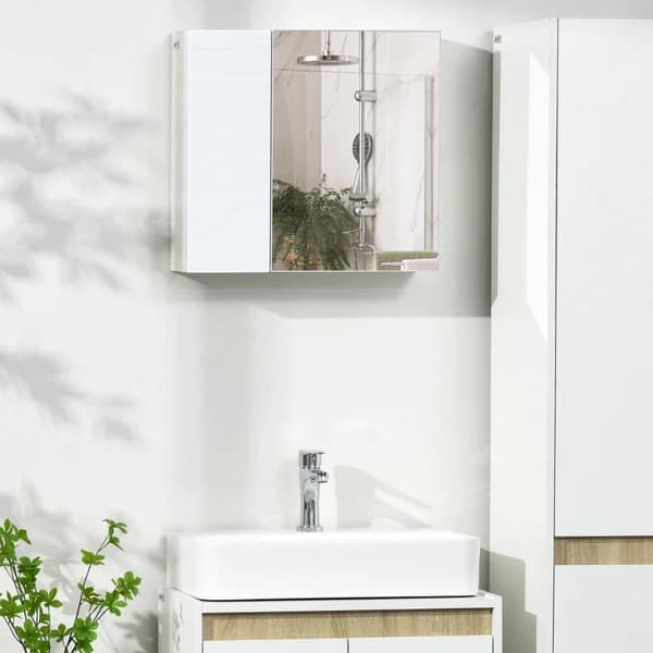 Rootz Spegelskåp - Badrumsskåp - Justerbar hylla - Tyst stängning - Spånskiva - Glas - Vit - 48 x 15 x 45 cm