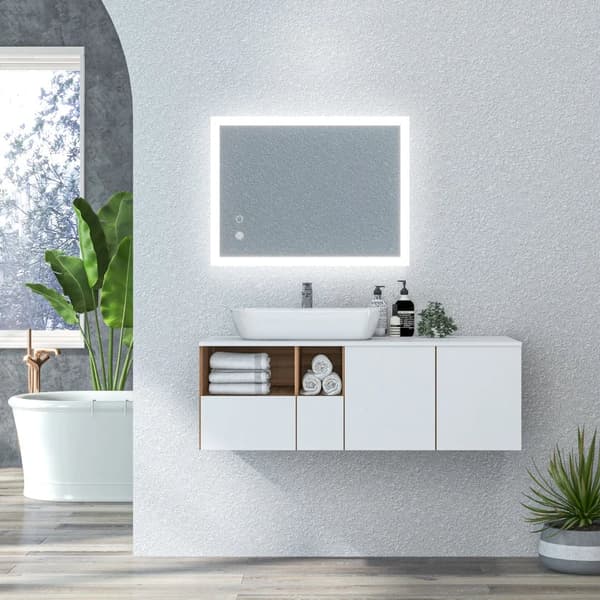 Rootz LED Badeværelsesspejl - Baggrundsbelysning - Touch Funktion - Lodret+vandret - Hukommelsesfunktion - Ingen tåge - Hvid+sølv - 80 x 60 cm