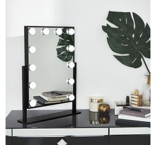 UNIQ New York Mega - Sminkspegel med 12 LED-lampor - Svart