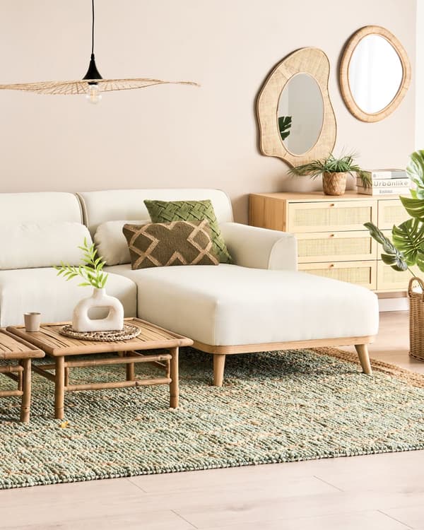Seinäpeili luonnonväri rottinki kehys epäsäännöllinen muoto 50 x 60 cm boho tyyli