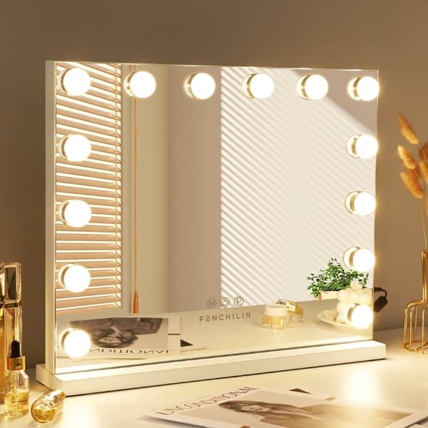 FENCHILIIN Hollywood stort makeup spejl med lamper bordplade vægmonteret hvid spejl med lys