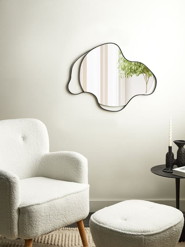 Veggspeil Svart Jern Glass 77 x 59 cm Oval Dekorativ Hengende Dekor Moderne Minimalistisk Stue Soverom Entré