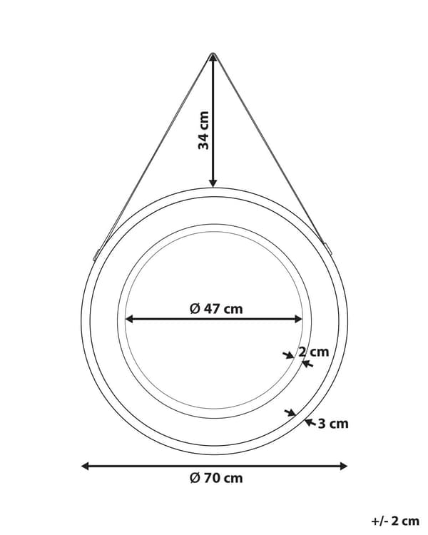 Veggspeil Lys Rotting Svart Metall Jern ø 70 cm Hengende Hjemmedekor Design Rund med stropp Stue Gang Soverom Boho Moderne