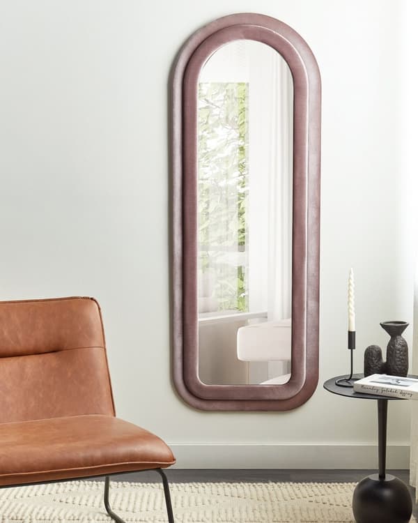 Seinäpeili vaaleanpunainen MDF kehys 60 x 160 cm kaareva koristeellinen moderni tyyli