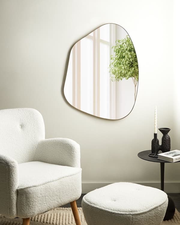 Seinäpeili kulta rauta lasi 70 x 92 cm ovaali muoto minimalistinen moderni tyyli
