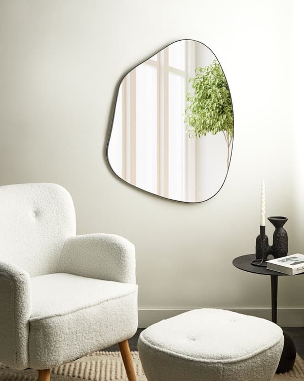 Vægspejl sort metalramme 70 x 92 cm ovalt hængende minimalistisk moderne stue soveværelse entré