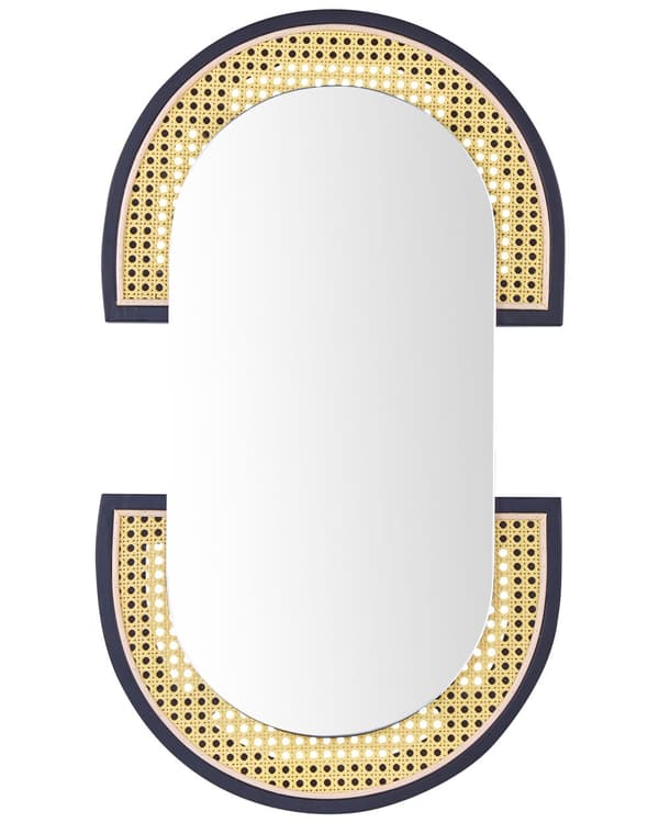 Vægspejl lys rattan naturlig sort metal 43 x 75 cm oval hængende ornament dekoration minimalistisk boho stue soveværelse entré