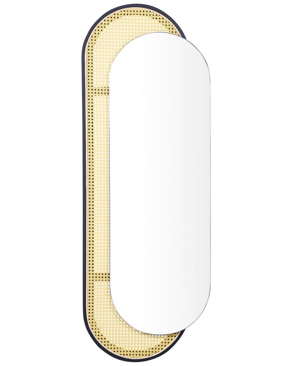 Vægspejl lys rattan naturlig sort metal 51 x 143 cm oval hængende ornament dekoration minimalistisk boho stue soveværelse entré