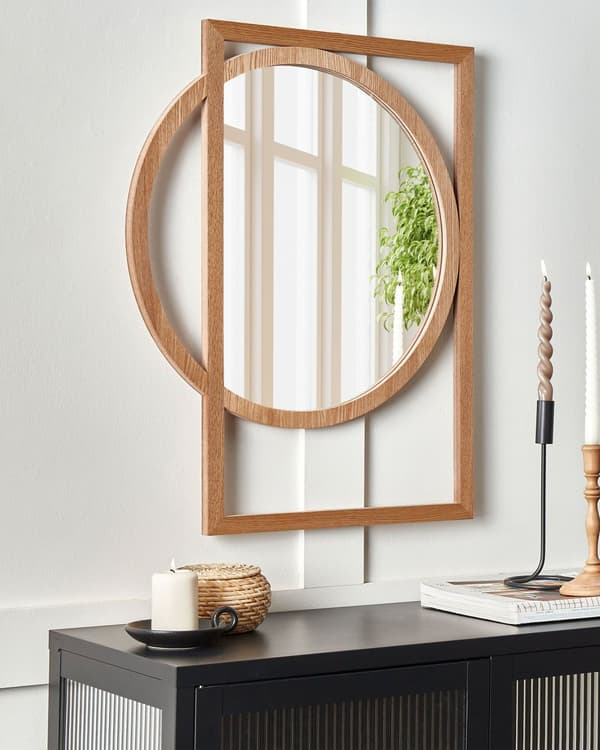 Veggspeil Lyst treverk MDF 56 x 71 cm Dekorativt tilbehør Dekor Hengende Håndlaget Geometrisk Form Moderne Stue Soverom