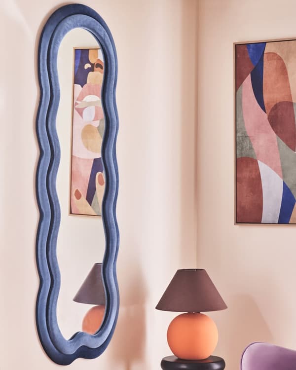 Vægspejl blå MDF-ramme glas 57 x 160 cm uregelmæssig form moderne stil dekorativ hængende dekoration