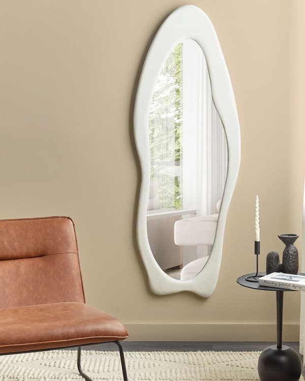 Vægspejl hvid MDF-ramme glas 57 x 160 cm uregelmæssig form moderne stil dekorativ hængende dekoration