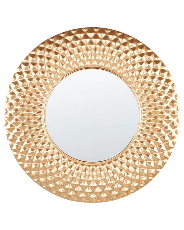 Vægspejl Guld ø 60 cm Dekorativ Rundt Spejl til Væg Design Entrespejl med Bred Ramme Håndlavet Dekoration