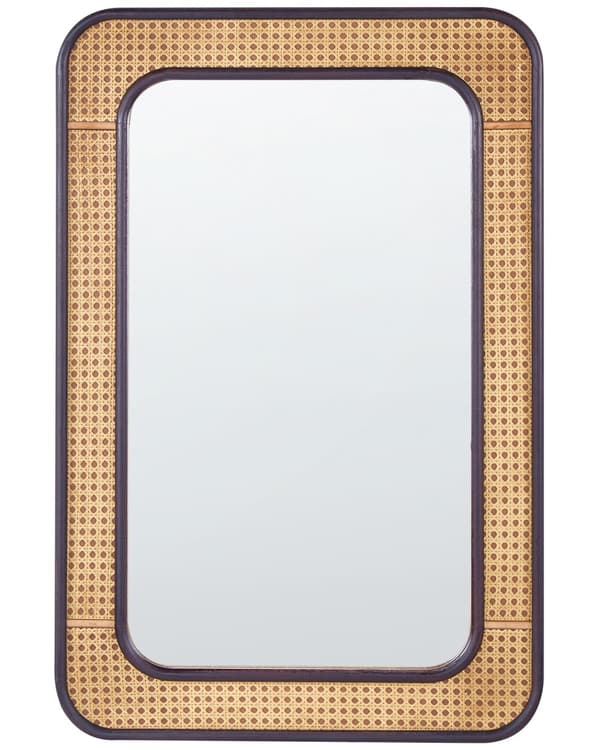 Vægspejl Lyst Træ 60 x 90 cm Dekorativ Rektangulært Spejl til Væg Design Entrespejl Flet Ramme Design Dekoration