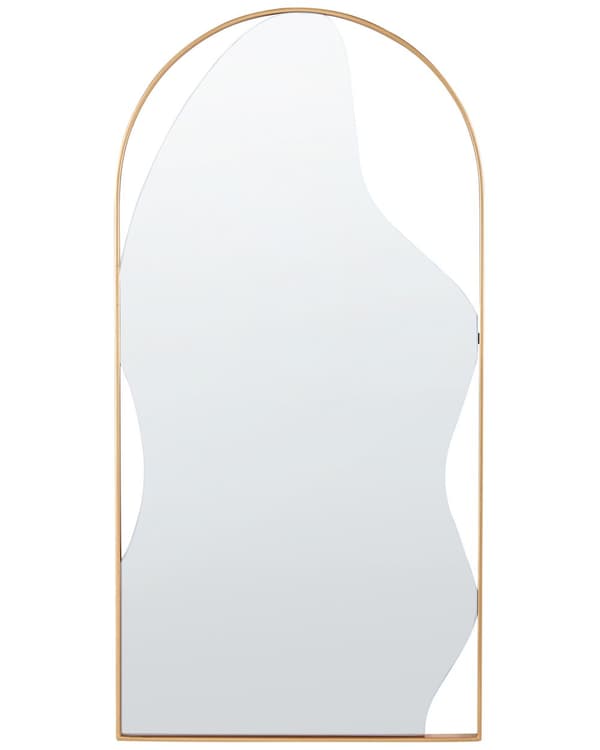 Vægspejl Guld 41 x 81 cm Dekorativ Asymmetrisk Spejl til Væg Design Entrespejl Buet Design Dekoration