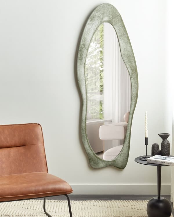 Väggspegel Grön MDF-ram Glas Sammet 57 x 160 cm Oregelbunden Form Dekorativ Väggmonterad Accent Modern Stil