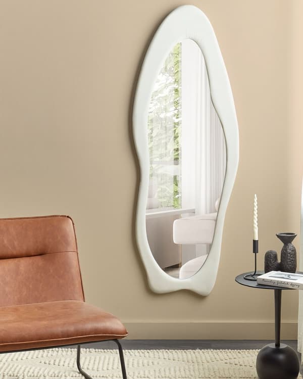 Väggspegel Vit MDF-ram Glas Sammet 57 x 160 cm Oregelbunden Form Dekorativ Väggmonterad Accent Modern Stil