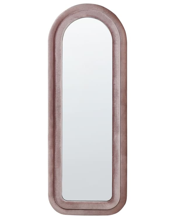 Väggspegel Rosa MDF-ram Glas Sammet 60 x 160 cm Oregelbunden Form Dekorativ Väggmonterad Spegel Accent Modern Stil Vardagsrum Sovrum