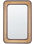 Miniatyrbild 1 av 5: Väggspegel Ljus Trä Svart MDF 60 x 90 cm Hängande Heminredning Design Wiensk fläta Vardagsrum Hall Sovrum Boho Modern
