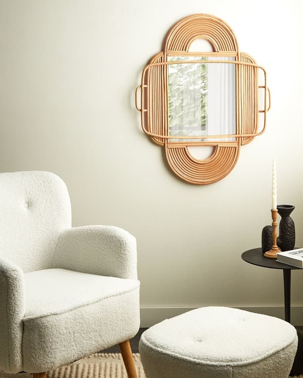 Veggspeil Lyst tre rotting 70 x 90 cm Hengende Hjemmedekor Design Oval Stue Gang Soverom Boho Moderne