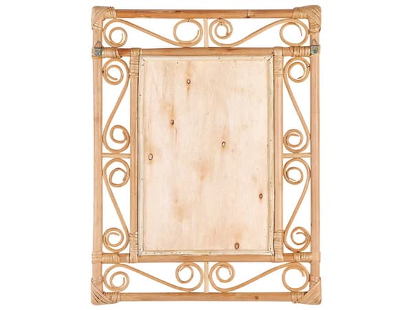 Vægspejl Rattan 41 x 52 cm Dekorativ Spejl med Træramme til Væg Design Entrespejl Rektangulær Design Dekoration Træspejl Scrollwork Mønster