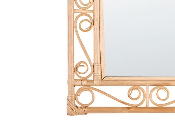 Vægspejl Rattan 41 x 52 cm Dekorativ Spejl med Træramme til Væg Design Entrespejl Rektangulær Design Dekoration Træspejl Scrollwork Mønster