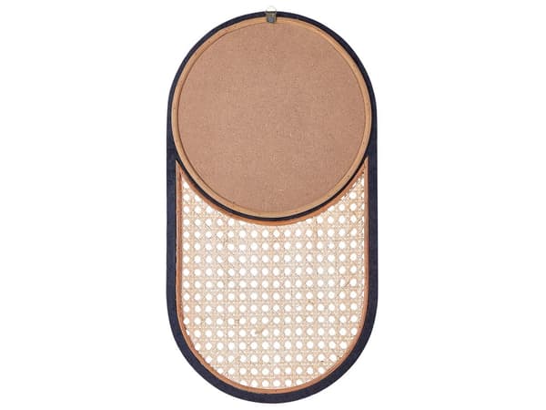 Vægspejl Rattan Sort 30 x 56 cm Dekorativ Ovalt Spejl med Træramme til Væg Design Buet Entrespejl med Fransk Rørflet Dekoration