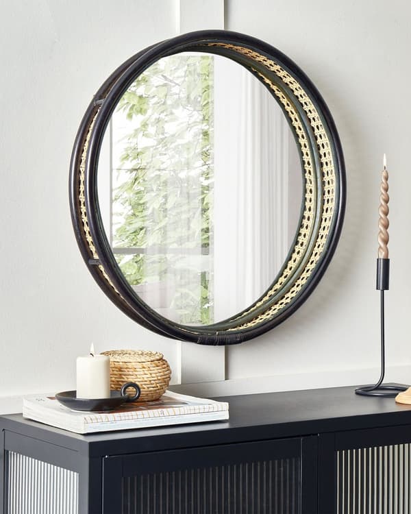 Väggspegel Ljus Rotting Svart 60 cm Hängande Heminredning Wiensk fläta Design Vardagsrum Hall Sovrum Boho Modern