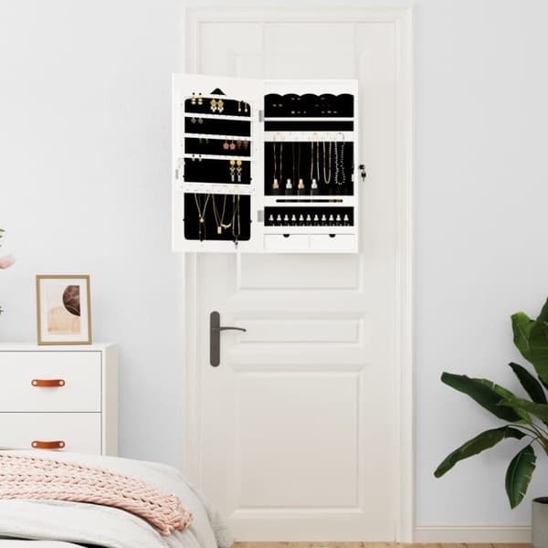væghængt smykkeskab med spejl 37,5x10x67 cm hvid