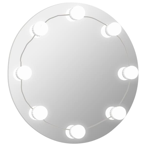 vægspejl med LED-lys rundt glas