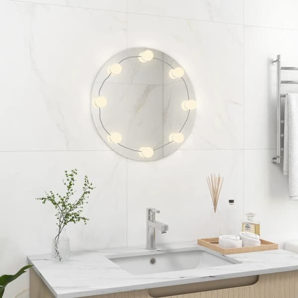vægspejl med LED-lys rundt glas
