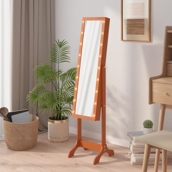 fritstående spejl med LED 34x37x146 cm hvid