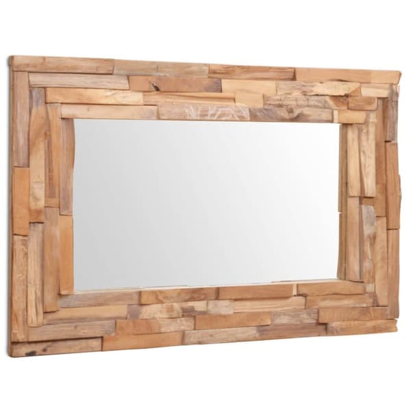 dekorativt spejl i teak 90 x 60 cm rektangulært