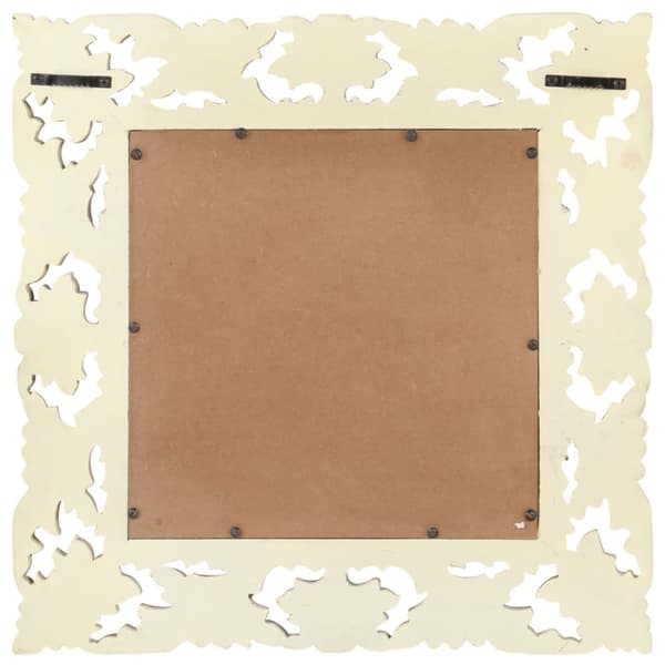 håndskåret spejl 50x50 cm massivt mangotræ hvid