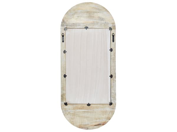 Seinäpeili luonnonvalkoinen 56 x 130 cm mangopuu lasi ovaali kaiverrettu rustiikkinen