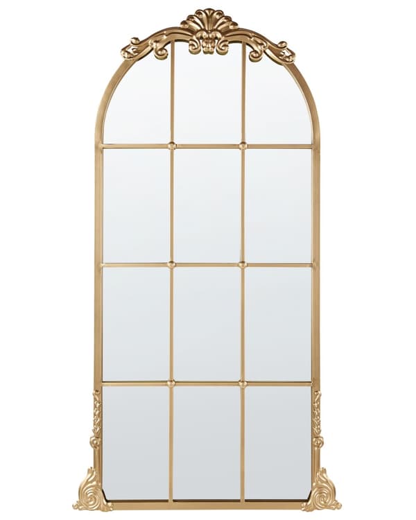 Seinäpeili kulta 66 x 124 cm rauta lasi ovaali käsintehty ripustuskoukut ikkunan muotoinen retro