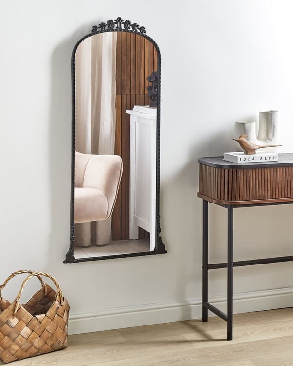 Vægspejl Sort Metal 51 x 114 cm Dekorativ Venetiansk Spejl til Væg Design Entrespejl Buet Design Dekoration