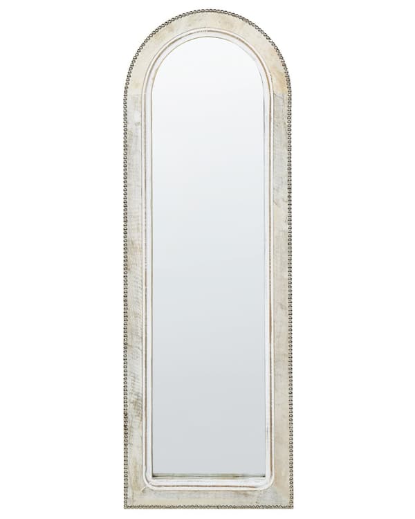 Väggspegel Off-White Mangoträram 31 x 91 cm Vitkalkad Sliten Finish Väggdekoration i Vintagestil Sovrum Vardagsrum Hall