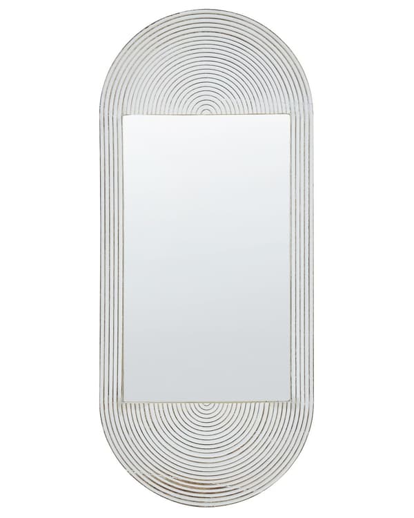 Väggspegel Off-White Mangoträram 56 x 130 cm Vitkalkad Sliten Finish Vintage Stil Väggdekor Vardagsrum Sovrum Hall